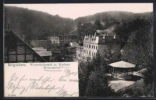 AK Bergzabern, Wasserheilanstalt m. Kurhaus Westenhöfer aus der Vogelschau, Pavillon