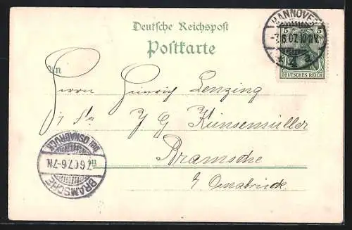 Lithographie Hannover, Etablissement Tivoli, Kriegerdenkmal, Georgstrasse, Paar auf Tandem