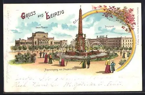 Lithographie Leipzig, Neues Theater, Hauptpost