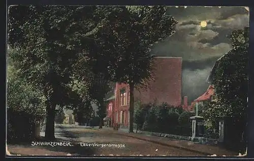 AK Schwarzenbek, Die Lauenburgerstrasse bei Nacht