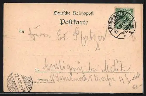 Lithographie Baden-Baden, Trinkhalle, Das Friedrichsbad, Die Fischcultur, Blumenverzierung