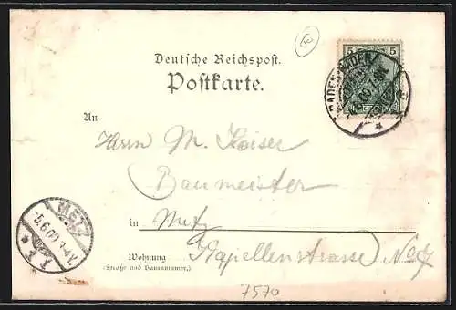 Lithographie Baden-Baden, Ortsansicht vom Schloss Solms gesehen, Geroldsauer Wasserfall