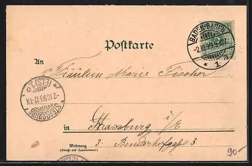Lithographie Baden-Baden, Griechische Kapelle, Altes Schloss