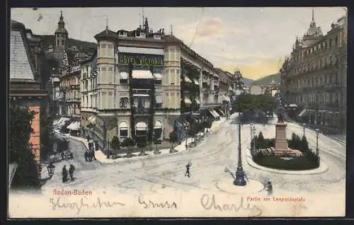 AK Baden-Baden, Hotel Victoria, Partie am Leopoldsplatz