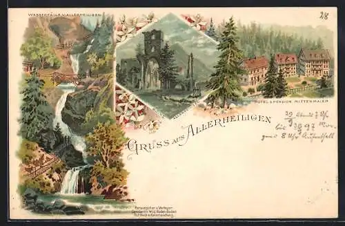 Lithographie Allerheiligen, Ruine, Hotel & Pension Mittenmaier