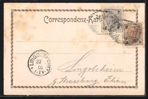 Lithographie Maria-Kulm, Kirche und Madonna im Lorbeerkranz