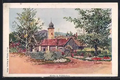 Künstler-AK Franz Kopallik: Feldkirchen, Ortspartie mit Kirche