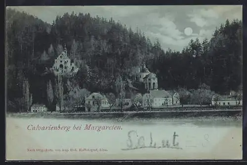 Mondschein-AK Margareten, Calvarienberg mit Kirche