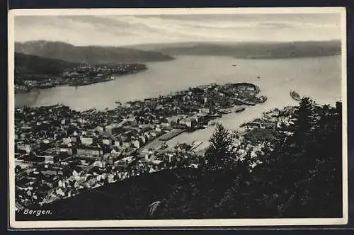 AK Bergen, Teilansicht mit Landzunge aus der Vogelschau