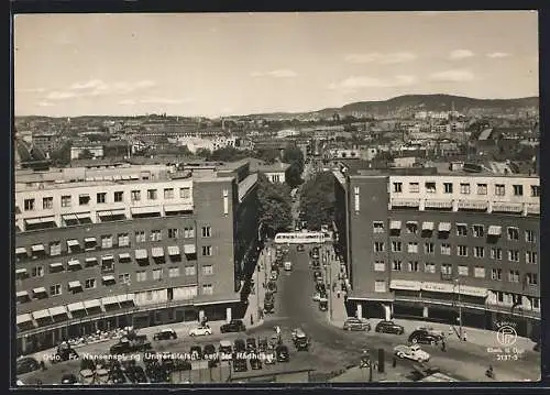 AK Oslo, Fr. Nansenspl. og Universitetsgt. sett fra Radhuset