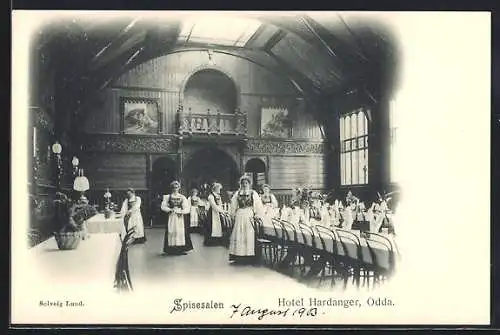 AK Odda, Hotel Hardanger, Innenansicht vom Speisesaal