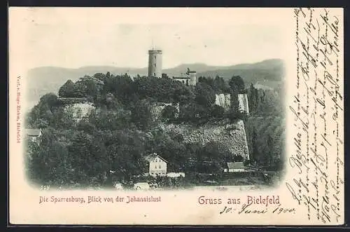 AK Bielefeld, Blick auf die Sparrenburg von der Johannislust aus