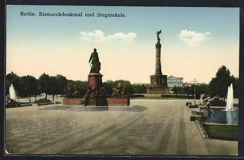 AK Berlin-Tiergarten, Bismarckdenkmal und Siegessäule