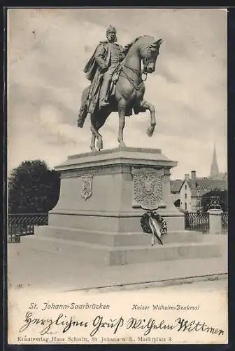 AK St. Johann-Saarbrücken, Kaiser-Wilhelm-Denkmal mit Blumenkranz