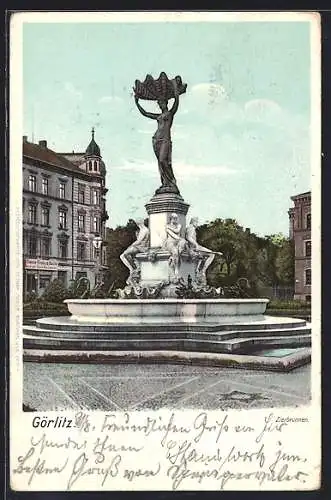 AK Görlitz, Blick auf den Zierbrunnen