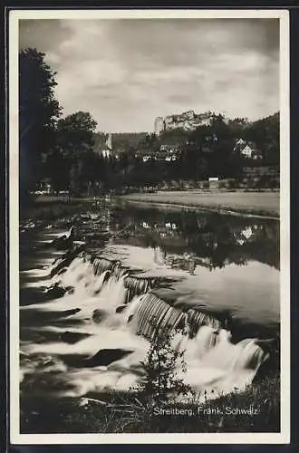 AK Streitberg / Fränk. Schweiz, Wasserfall, Ortschaft im Hintergrund