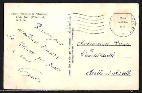 AK Landau / Pfalz, Palatinat, 24. R. A., Forces Francaises en Allemagne