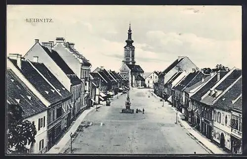AK Leibnitz, Hauptplatz mit Blick in Richtung Kirche