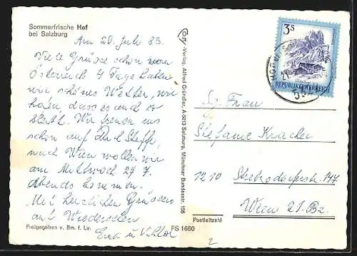 AK Hof bei Salzburg, Teilansicht mit Blick ins Land, Fliegeraufnahme