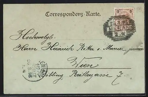 Mondschein-AK Meran, Teilansicht mit Burg und Gipfelpanorama