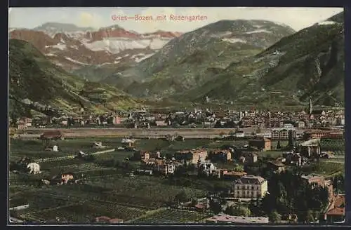AK Gries-Bozen, Ortsansicht mit Rosengarten