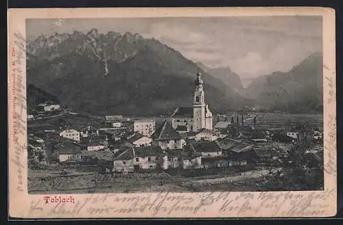 AK Toblach, Totalansicht gegen die Berge