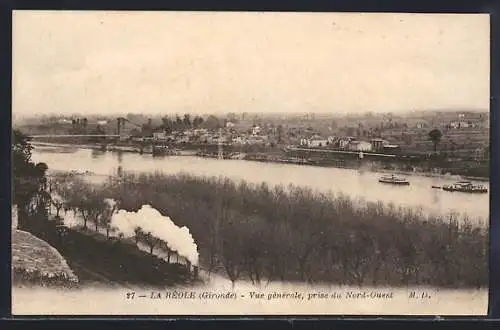 AK La Réole, Vue générale prise du Nord-Ouest avec vapeur et rivière