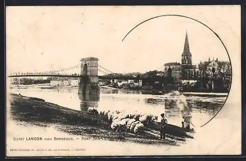 AK Langon, Pont suspendu sur la Garonne et troupeau de moutons