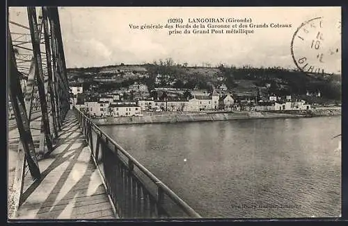 AK Langoiran, Vue générale des bords de la Garonne et des Grands Coteaux prise du Grand Pont métallique