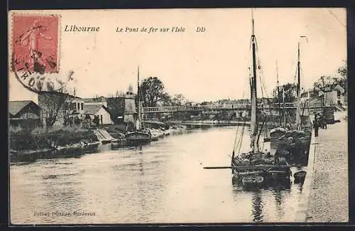 AK Libourne, Le Pont de fer sur l`Isle avec bateaux amarrés