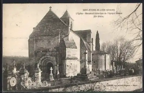 AK Saint-Étienne-de-Lisse, L`église romane du XIIe siècle et cimetière adjacente