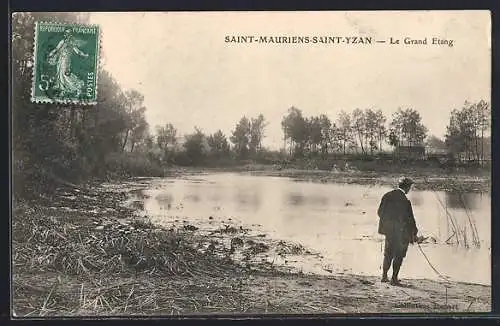 AK Saint-Mauriens-Saint-Yzan, Le Grand Étang et pêcheur contemplatif