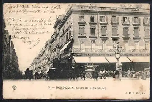 AK Bordeaux, Cours de l`Intendance avec passants et calèches