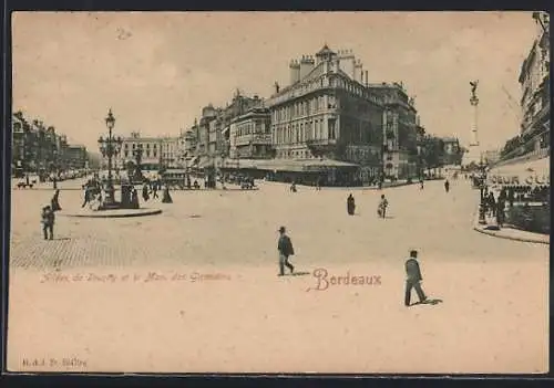 AK Bordeaux, Allées de Tourny et la Monument des Girondins