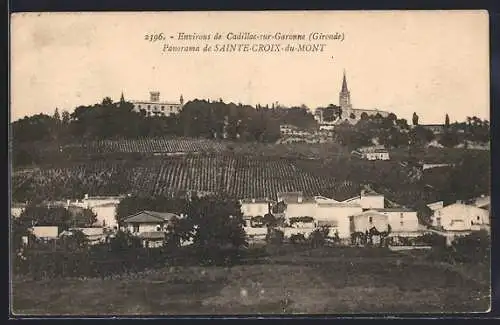 AK Sainte-Croix-du-Mont, Panorama des vignobles et village avec église et château en arrière-plan