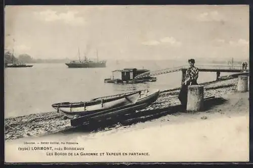 AK Lormont, Les bords de la Garonne et vapeur en partance