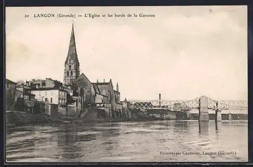 AK Langon, L`Église et les bords de la Garonne