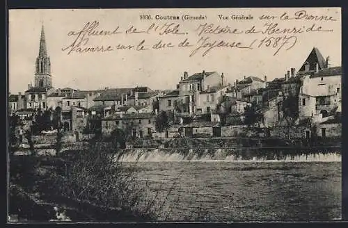 AK Coutras, Vue générale sur la Dronne et les bâtiments historiques