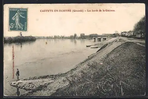 AK Castets-en-Dorthe, Les bords de la Garonne