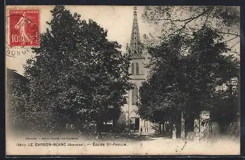 AK Le Carbon-Blanc, Église St-Paulin vue à travers les arbres