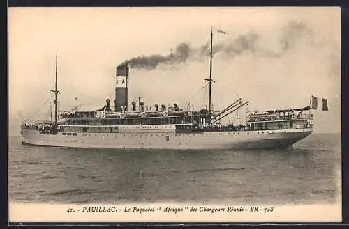 AK Pauillac, Le Paquebot Afrique des Chargeurs Réunis en mer