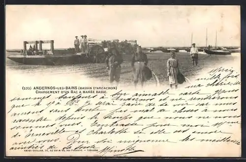 AK Andernos-les-Bains, Chargement d`un bac à marée basse (Bassin d`Arcachon)