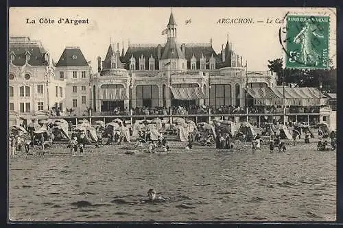 AK Arcachon, Le Casino et la plage animée à la Côte d`Argent