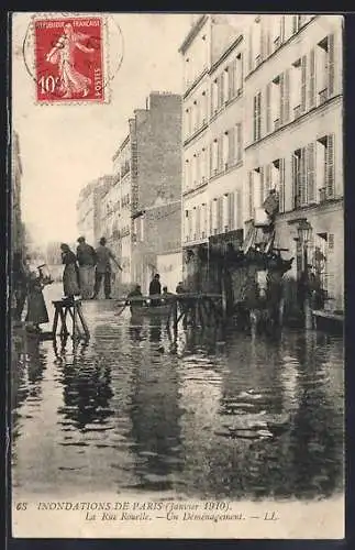 AK Paris, La Rue Lecourbe inondée durant les inondations de janvier 1910