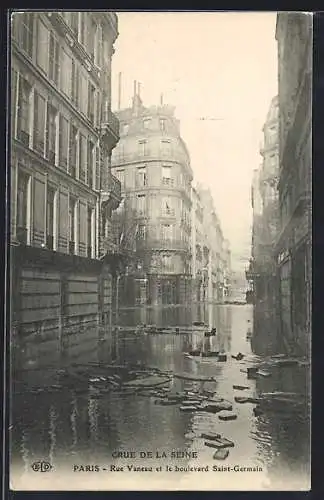 AK Paris, Crue de la Seine, Rue Vaneau et le boulevard Saint-Germain sous les eaux