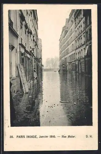 AK Paris, Inondation de la rue Malar en janvier 1910