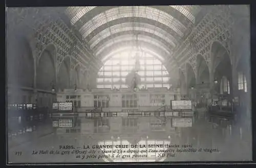 AK Paris, La grande crue de la Seine, le Hall de la gare d`Orsay inondé (janvier 1910)