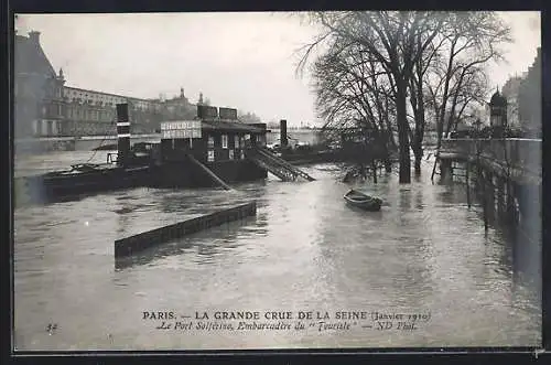 AK Paris, La Grande Crue de la Seine 1910, Embarcadère du Tourist au Port Solférino