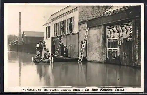 AK Paris, Inondations de janvier 1910, La rue Félicien David