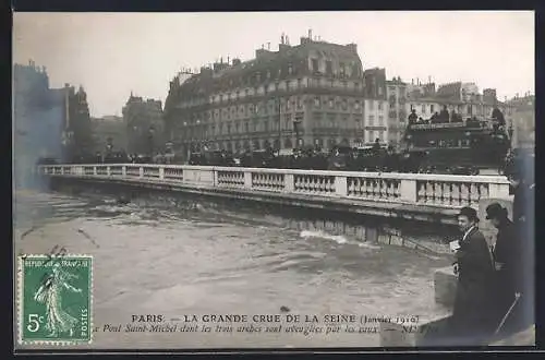 AK Paris, La grande crue de la Seine 1910, Pont Saint-Michel submergé par les eaux